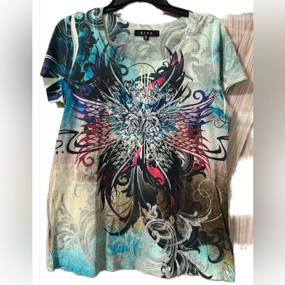 BLEU KNIT Top with Metallic and Rhinestone Design SZ M